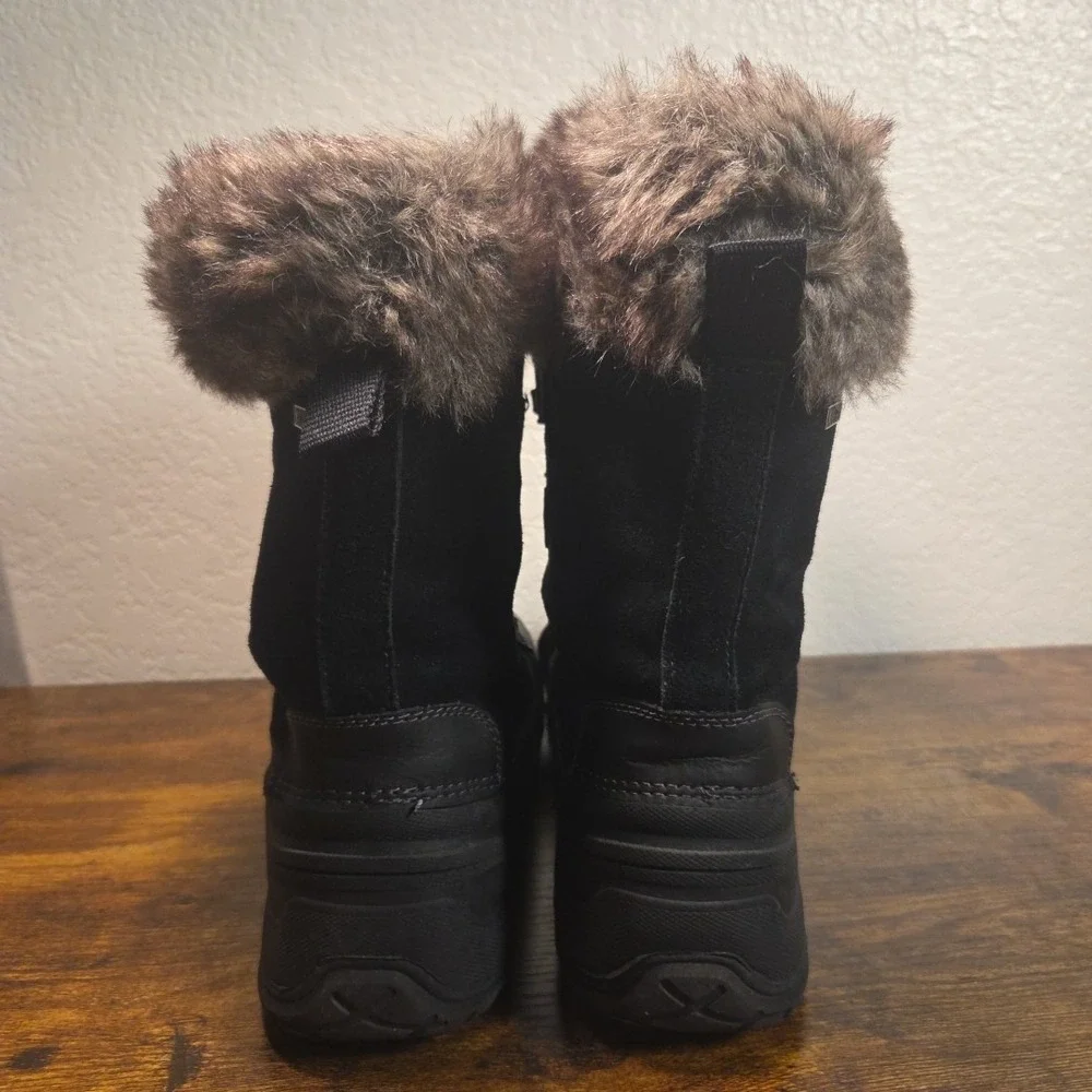 Khombu Slope Snow Boots Women 11 Black Faux Fur Trim Leather Winter Duck Boots